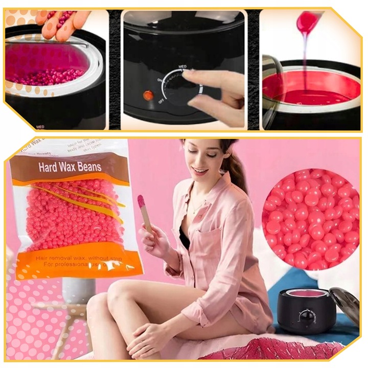 PODGRZEWACZ WOSKU + TWARDY WOSK 400g+100 PATYCZKÓW ZESTAW DO DEPILACJI