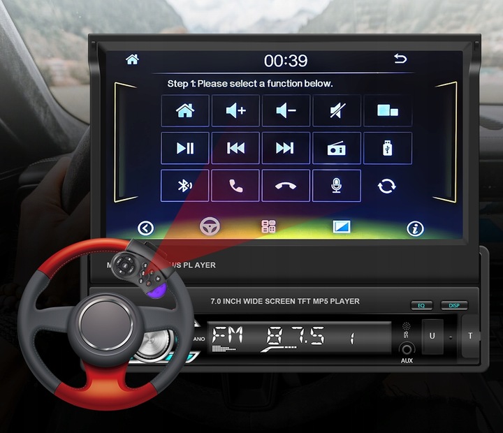 RADIO SAMOCHODOWE 1DIN 7'' BT WYSUWANY EKRAN DOTYKOWY MIRROR LINK