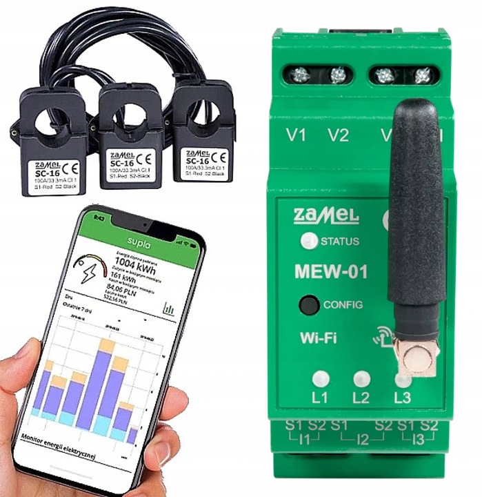 ZAMEL Monitor Licznik Energii Elektrycznej Prądu Wi-Fi 3F+N SUPLA
