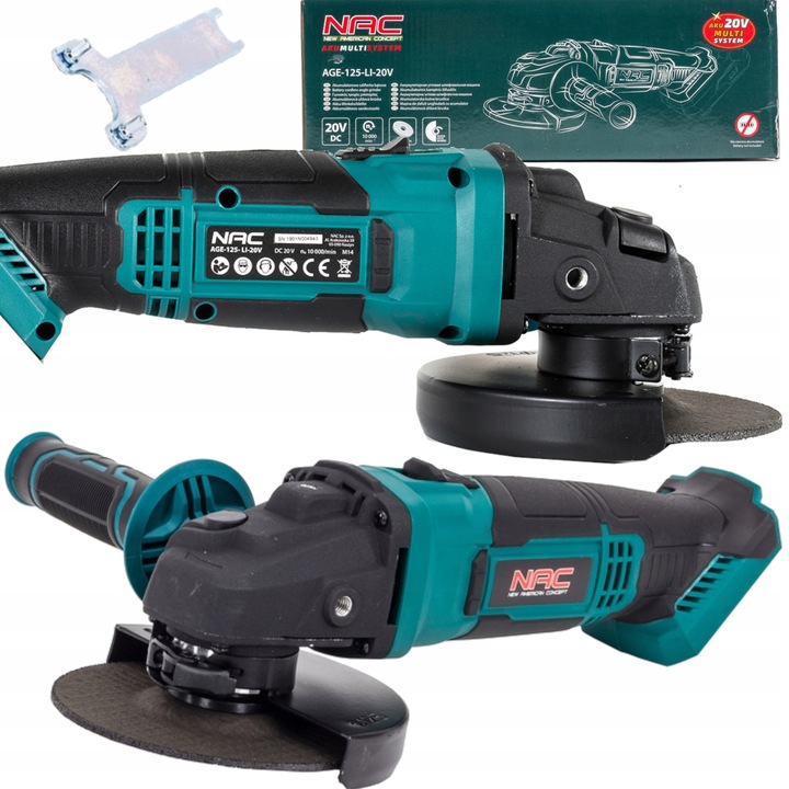 SZLIFIERKA Kątowa AKUMULATOROWA NAC 20V 125 mm M14 solo Wydajna + KLUCZYK