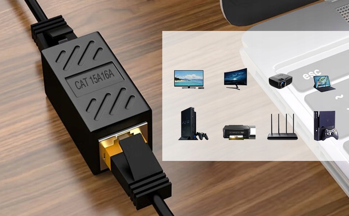 Złączka przedłużka sieciowa złącze RJ45-RJ45 lan KAT.5/6/7 1000Mb/s 8szt