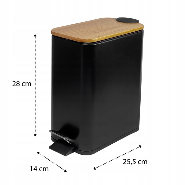 Kosz pojemnik na śmieci z przyciskiem nożnym 6l duży CZARNY LOFT SOLIDNY