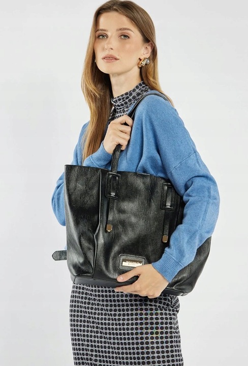 Torba Damska Duży Worek Shopper Torebka Monnari + Listonoszka Czarna