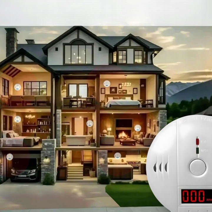 CZUJNIK CZADU GAZU DETEKTOR WYKRYWACZ TLENKU WĘGLA ALARM BEZPRZEWODOWY LCD