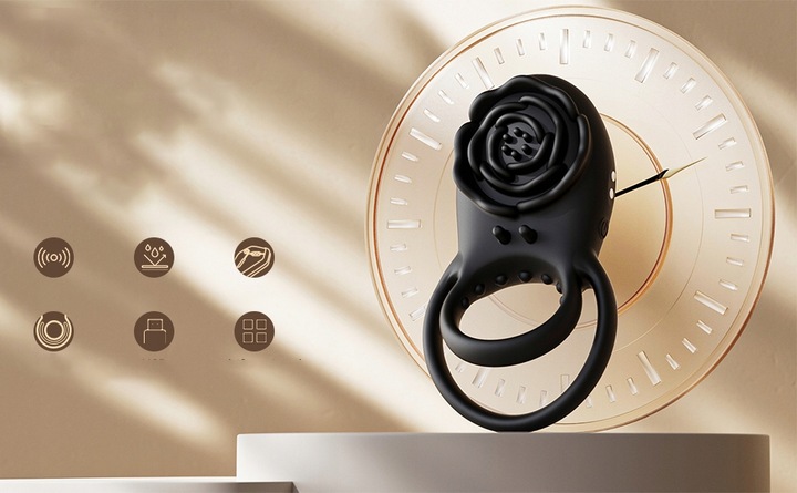 Męski wibrujący pierścień na penisa z różanym stymulatorem łechtaczki 8