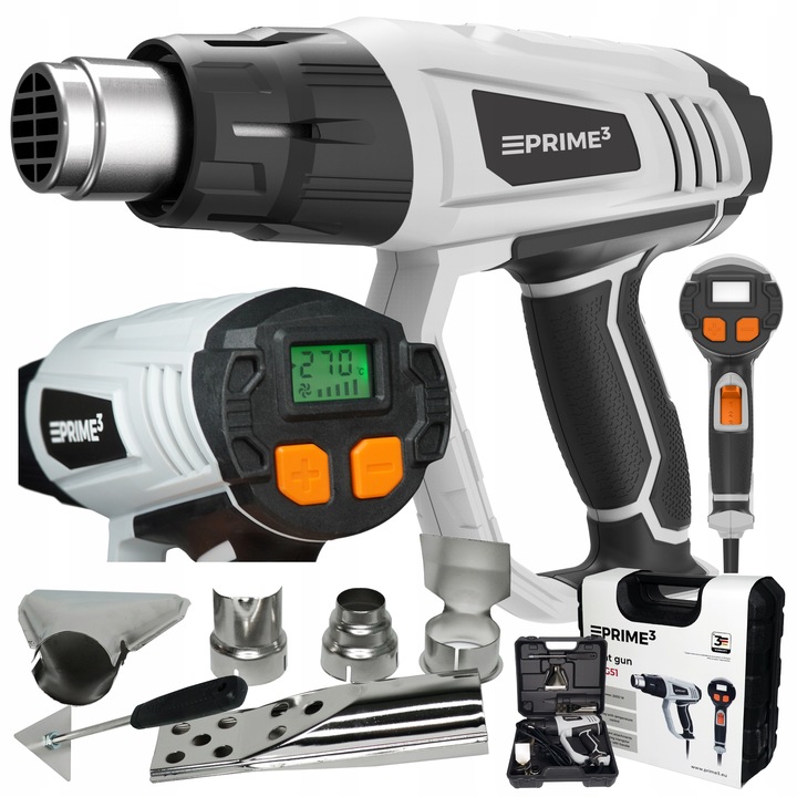 Opalarka 2000 W 600 C 2 Biegi Płynna Regulacja LCD Mocna + 6 Końcówek