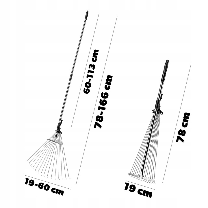 GRABIE METALOWE DO LIŚCI TRAWY Z TRZONKIEM WACHLARZOWE REGULOWANE