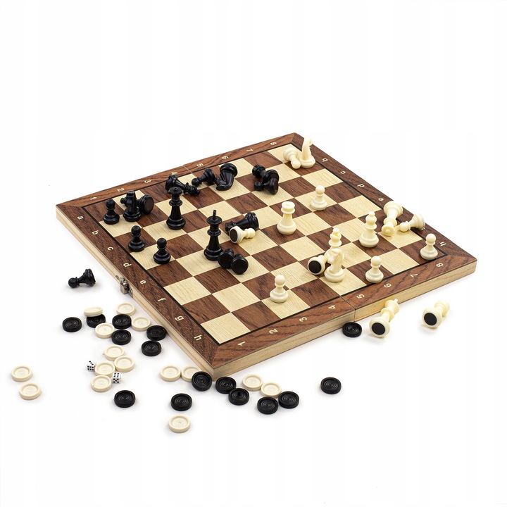 SZACHY DREWNIANE MAGNETYCZNE KLASYCZNE DUŻE WARCABY BACKGAMON GRA 3W1 34X34