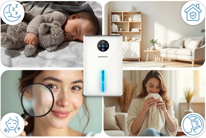 OSUSZACZ POWIETRZA POCHŁANIACZ WILGOCI CICHY 34dB LED Berdsen 1,8L