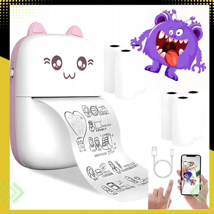 Mini Drukarka Termiczna DRUKUŚ ORYGINALNY Do Zdjęć Przenośna + 11 ROLEK