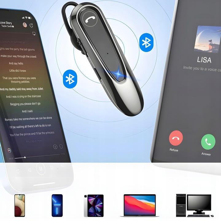 BEZPRZEWODOWA SŁUCHAWKA DO ROZMÓW DO UCHA BLUETOOTH MIKROFON DLA KIEROWCÓW