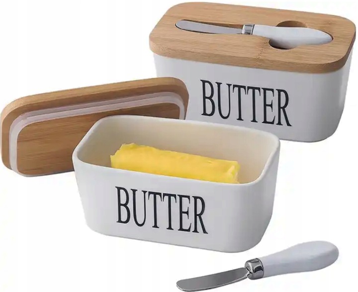 MASELNICZKA PORCELANOWA CERAMICZNA MASELNICZKA Z NOŻEM DO MASŁA BAMBUS TOP