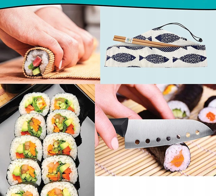 30SZT ZESTAW MASZYNKA DO ROBIENIA SUSHI Z ROLKA MATA PRASKA NÓŻ DO