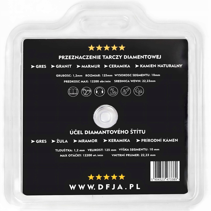 Tarcza Diamentowa do Cięcia Gresu Płytek Granitu Kamienia 125mm MARKI DFJA