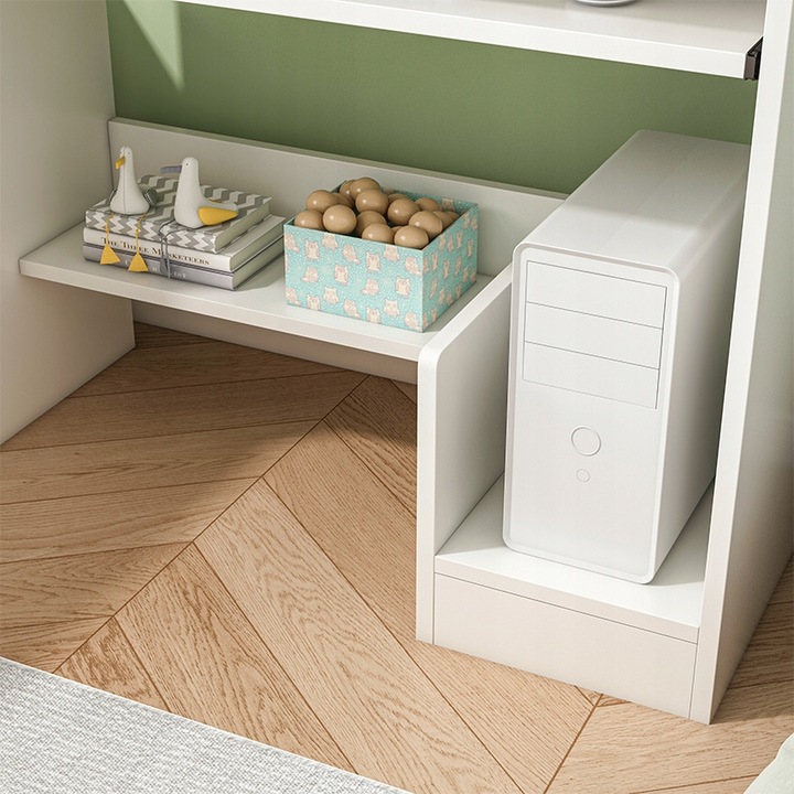 BIURKO KOMPUTEROWE BIAŁE NOWOCZESNE Z SZUFLADĄ PÓŁKAMI MŁODZIEŻOWE