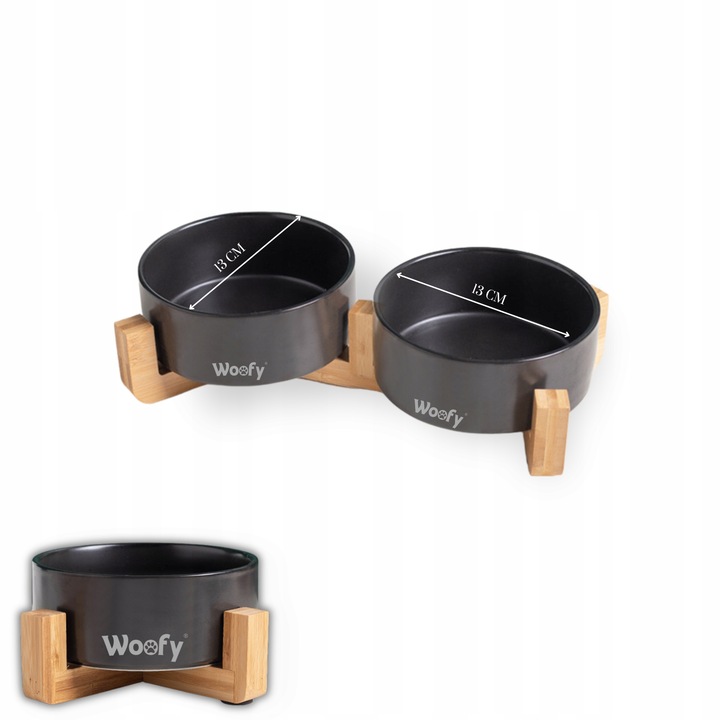 MISKA PODWÓJNA CERAMICZNA NA STOJAKU DLA PSA KOTA MISKI WOOFY 2x 400ml