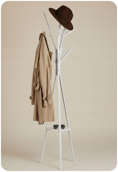 WIESZAK NA ODZIEŻ UBRANIA KURTKI STOJĄCY PODŁOGOWY PÓŁKA BIAŁY STOJAK