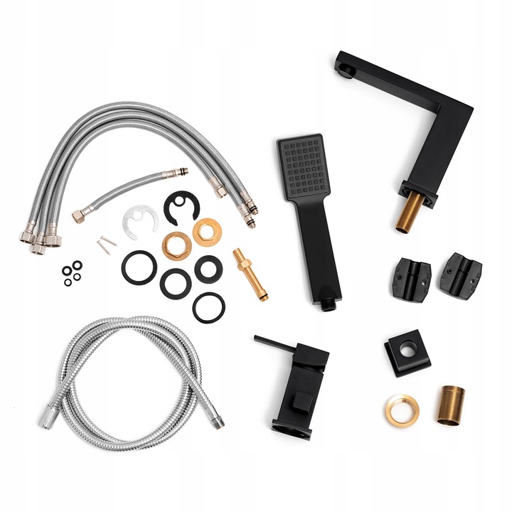 Bateria wannowa 3 otworowa stojąca czarna kran do wanny z prysznicem