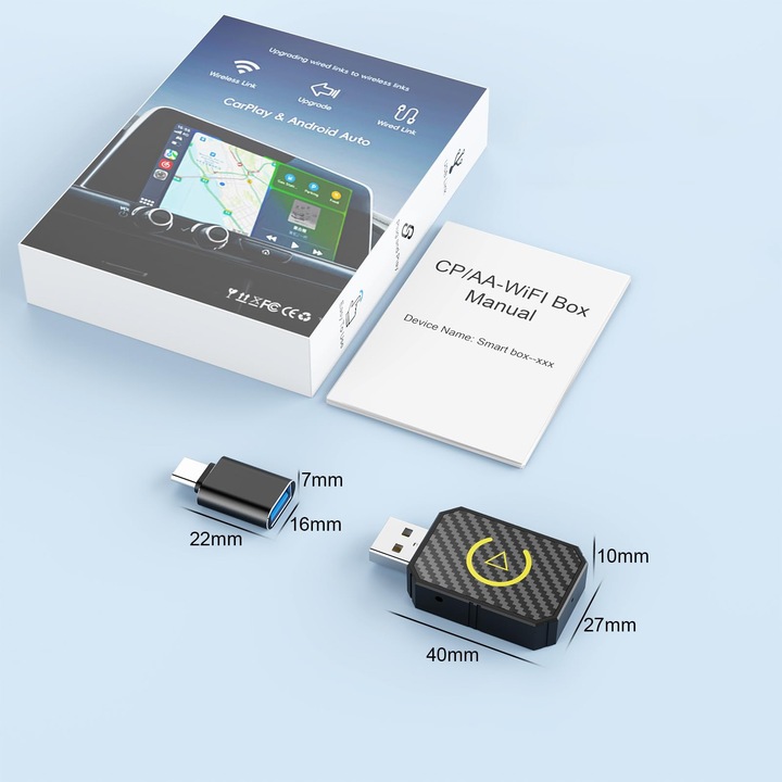 BEZPRZEWODOWY ADAPTER ANDROID AUTO CARPLAY 2 W 1 PLUG AND PLAY MINI