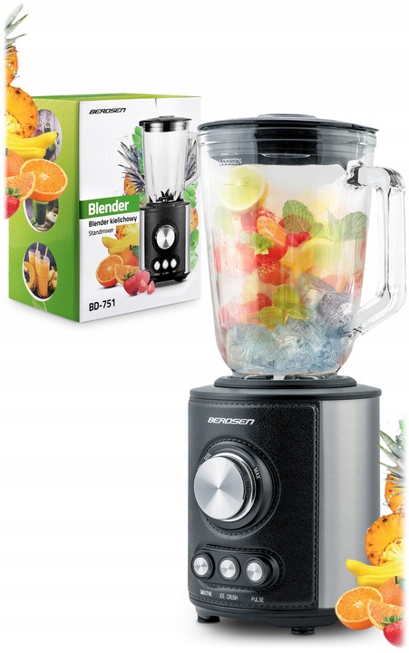 Blender kielichowy duży szklany czarny 800W Berdsen 1,5L