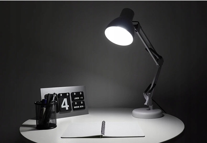 Lampka na Biurko LED Kreślarska Szkolna Regulowana E27 230V Stojąca Klips