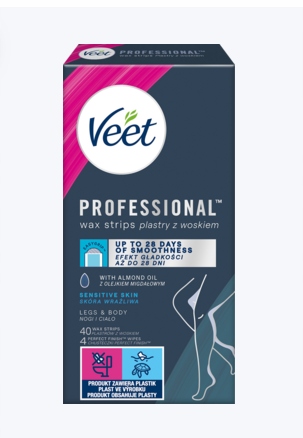 VEET Plastry z Woskiem Do Depilacji Ciała Nóg Skóra Wrażliwa Gładka