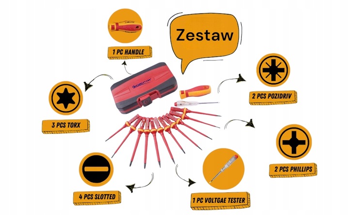 Zestaw wkrętaków izolowanych WKRĘTAKI IZOLOWANE w walizce 14 sztuk /