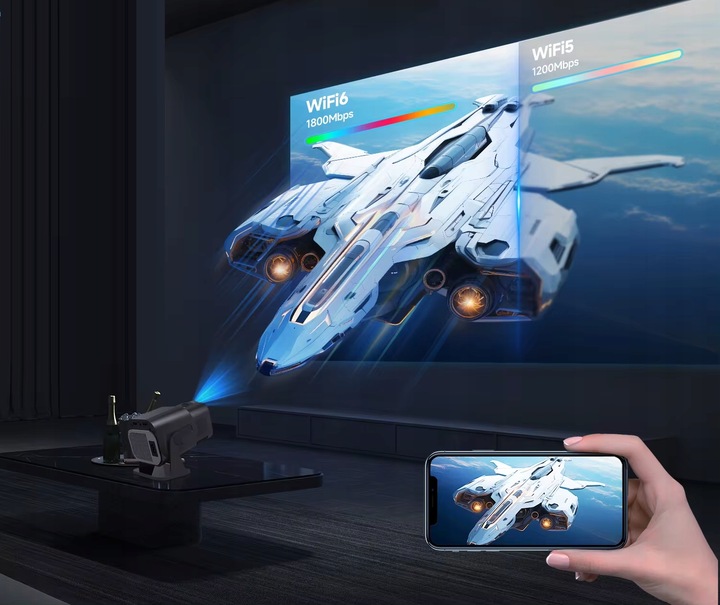 PROJEKTOR RZUTNIK ANDROID TV WIFI LED MINI PRZENOŚNY SMART GŁOŚNIK OBROTOWY