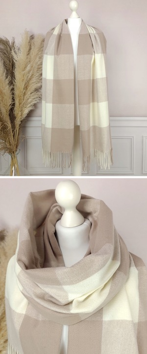 Stylowy CIEPŁY SZAL damski długi DUŻY szalik W MODNĄ KRATĘ JESIENNY,