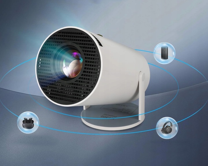 PROJEKTOR RZUTNIK ANDROID TV WIFI FULL HD PRZENOŚNY SMART GŁOŚNIK OBROTOWY