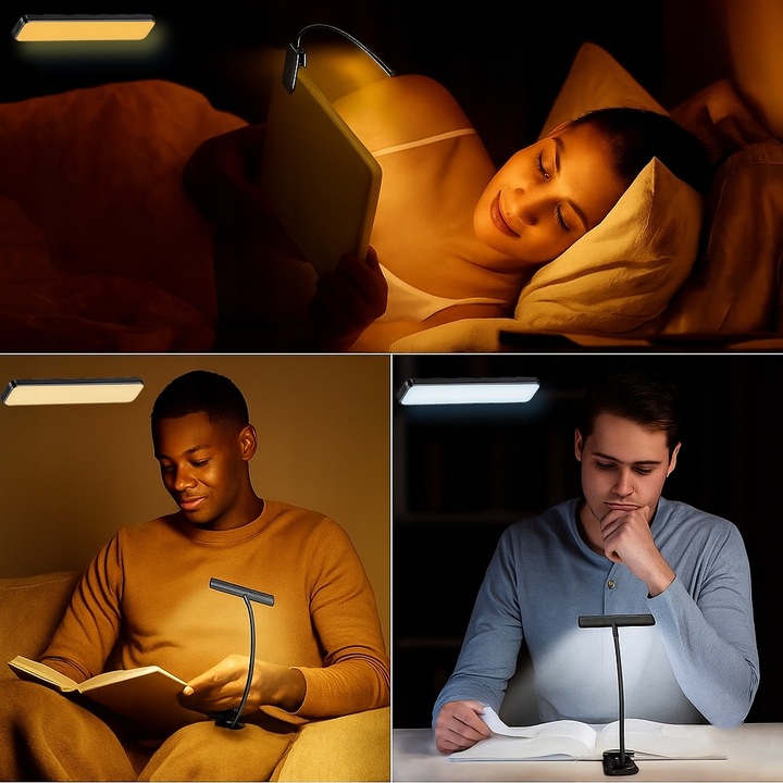 Lampka do czytania książek bezprzewodowa z 24 LED, obracana elastyczna