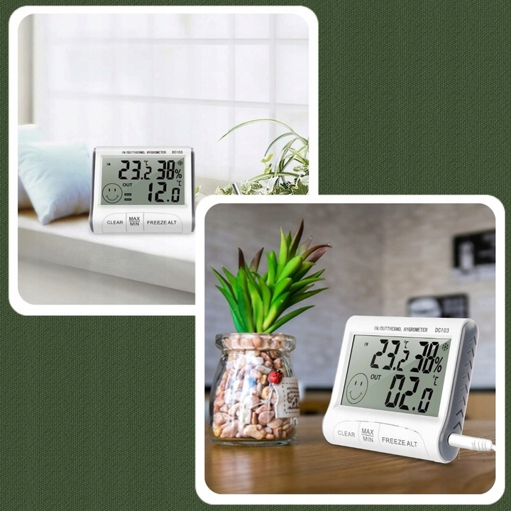 STACJA POGODOWA POGODY TERMOMETR POKOJOWY HIGROMETR CYFROWY Z SONDĄ