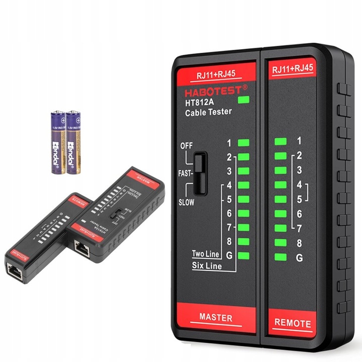 TESTER PRZEWODÓW SIECIOWYCH RJ11 RJ45 LAN SZUKACZ PAR KABLI HABOTEST HT812