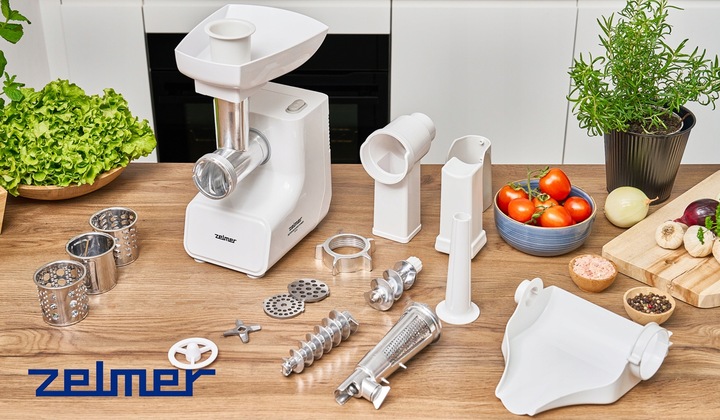 MASZYNKA DO MIELENIA MIĘSA ZELMER Z SZATKOWNICĄ I WYCISKARKA DO POMIDORÓW