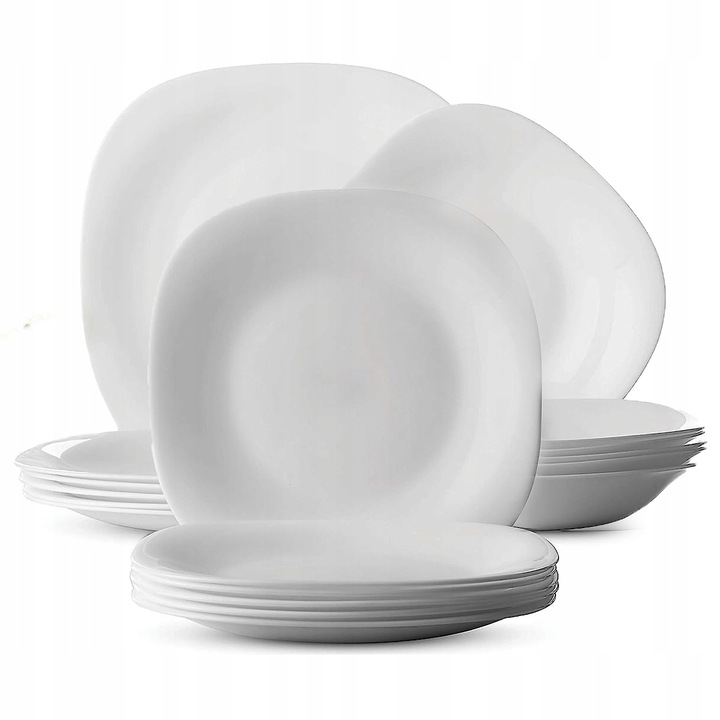 Serwis obiadowy na os 6 osób kwadratowy do zmywarki komplet talerzy biały