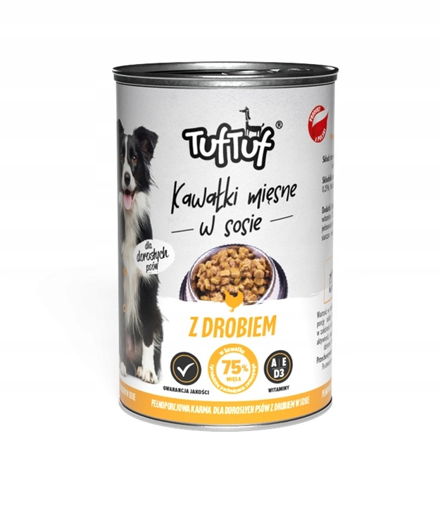 MOKRA KARMA DLA PSA 75% MIĘSA MIX 24x415g. 9,96 kg KAWAŁKI TUF TUF