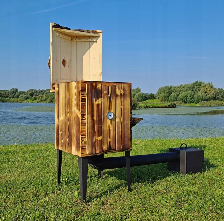 WĘDZARNIA DREWNIANA DOMOWA OGRODOWA WĘDZARNIK PALENISKO RURY GOTOWY ZESTAW