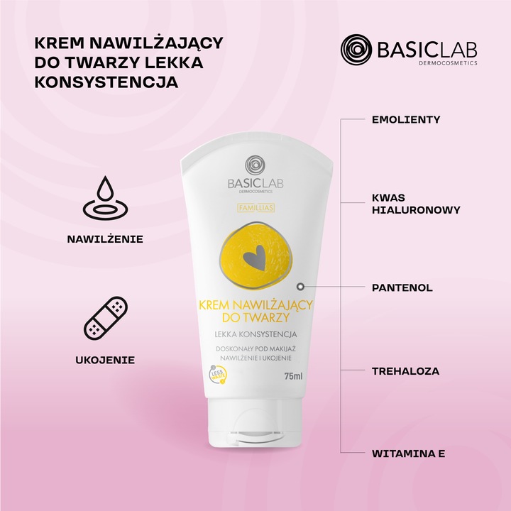 BasicLab Nawilżający Krem do Twarzy pod Makijaż Lekka Konsystencja 75 ml