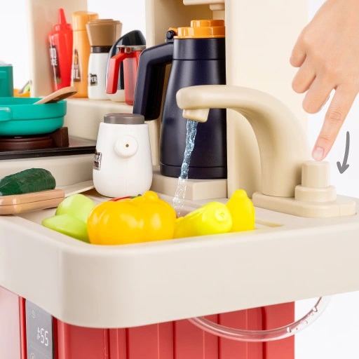 KUCHNIA DLA DZIECI ŚWIATŁO OKAP Z DŹWIĘKIEM KRAN PARA WODA TABLICA KREDOWA