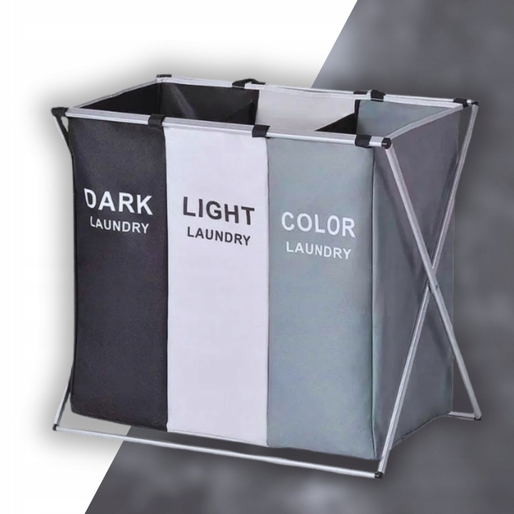 TRZYKOMOROWY KOSZ NA PRANIE DUŻY WOLNOSTOJĄCY ORGANIZER XXL