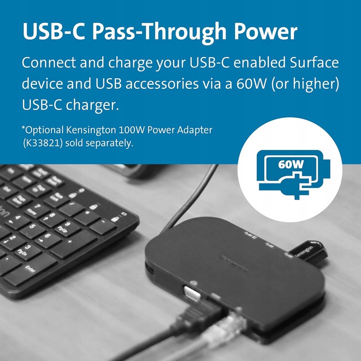 Kensington SD1610P Mobilna stacja dokująca HUB USB-C HDMI 4K 2xUSB RJ45 VGA