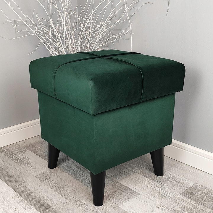 PUFA Z POJEMNIKIEM ZE SCHOWKIEM OTWIERANA PODNÓŻEK ZIELEŃ BUTELKOWA