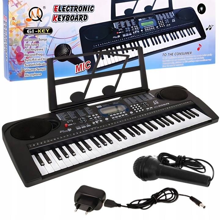 KEYBOARD ORGANY PIANINO DLA DZIECI DO NAUKI 61KL USB FM Bluetooth+ MIKROFON