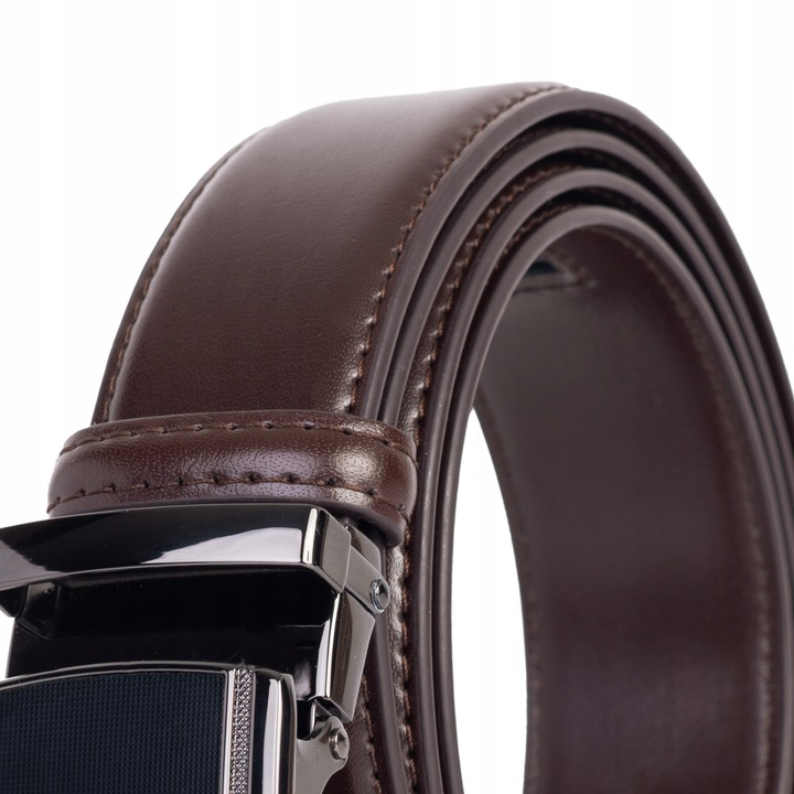 Pasek SKÓRZANY Męski Automat CIEMNY BRĄZOWY spodni
