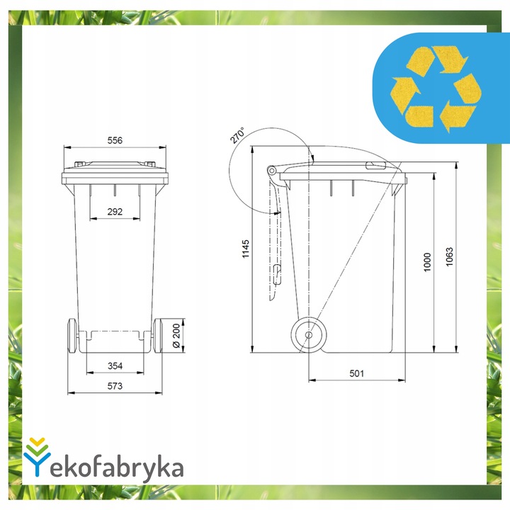 Pojemnik na śmieci 240l odpad ZMIESZANE Kosz WEBER Najwyższa Jakość CZARNY