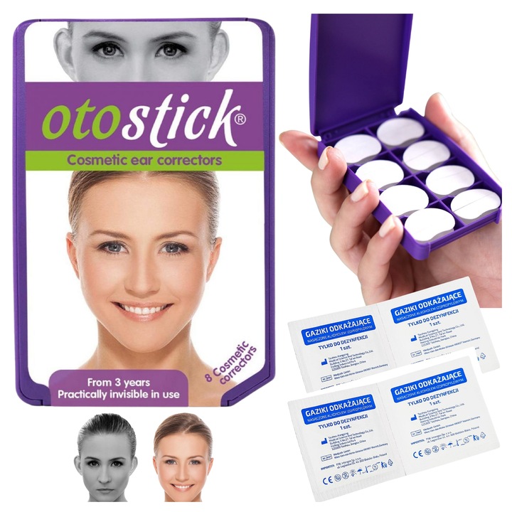 OTOSTICK Korektory Estetyczne Uszu 8szt + Waciki Oczyszczające Skórę