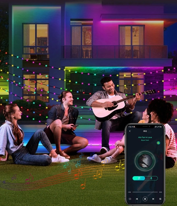 Lampki choinkowe łańcuch świetlny LED 10M 100LED RGB Aplikacja pilot