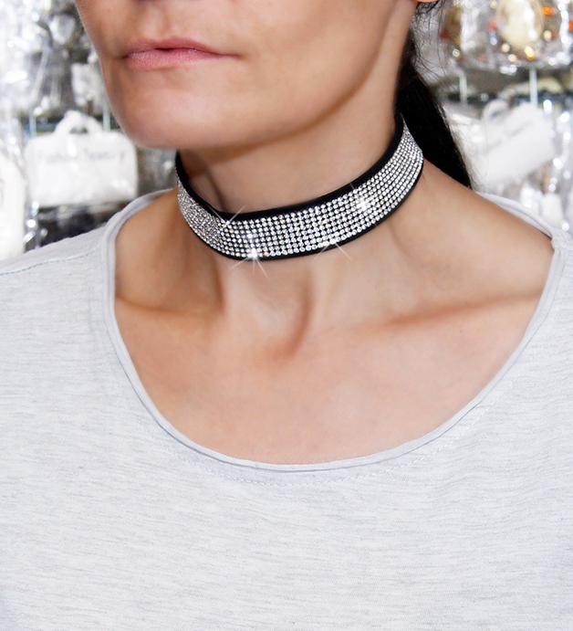 NASZYJNIK CHOKER CZARNY CYRKONIE OBROŻA
