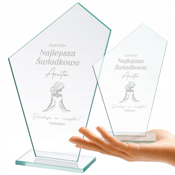PODZIĘKOWANIA DLA ŚWIADKOWEJ STATUETKA SZKLANA PREZENT DLA ŚWIADKOWEJ ŚLUB