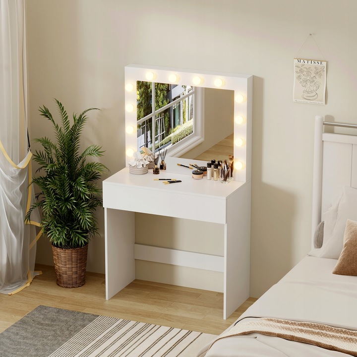 Toaletka kosmetyczna z oświetlniem LED z lustrem do makijażu +